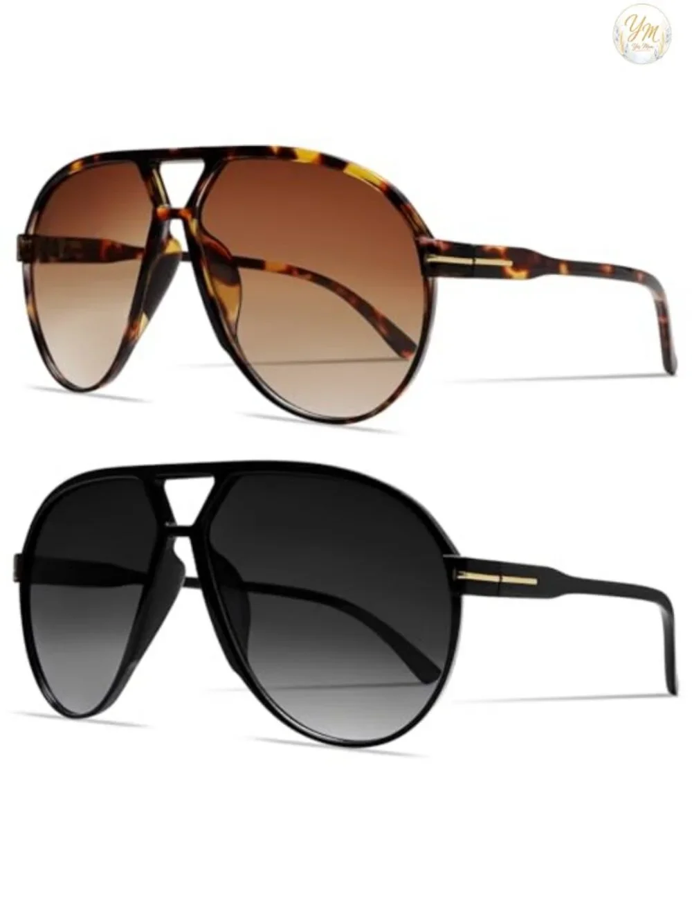 Retro Aviator Sunglasses Oversized UV400 Protection Lightweight Square Frame